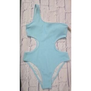 Victoria Secret Blue Ribbed SMALL Single Shoulder Bikini One Pc PINK Swimsuit